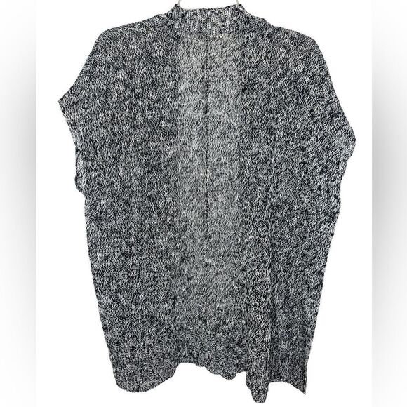 Eileen Fisher Black/White Short-Sleeve Melange Linen Grain Twist Cardigan - Picture 3 of 13